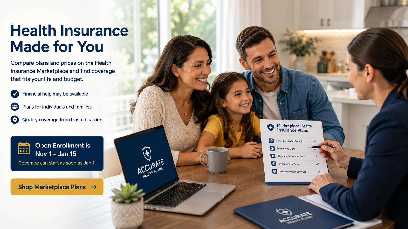 Family reviewing ACA health insurance options